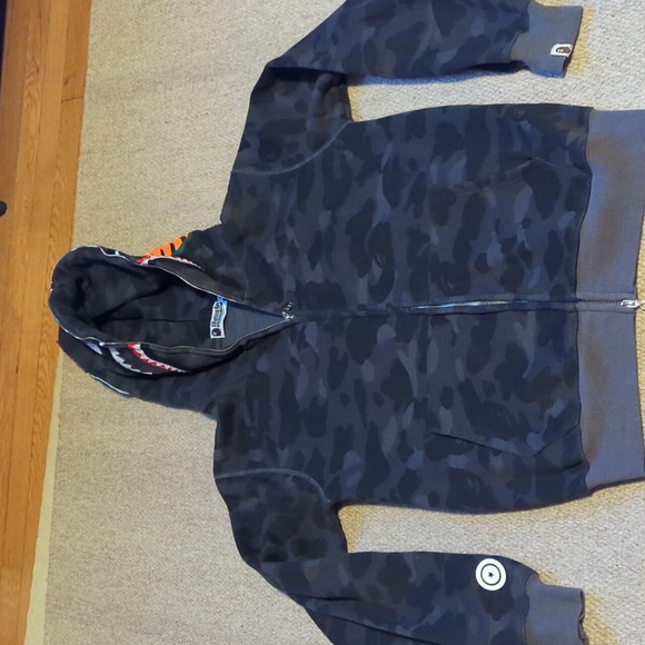 BAPE camo shark full zip hoodie Black A Bathing Ape Size medium - Picture 1 of 14
